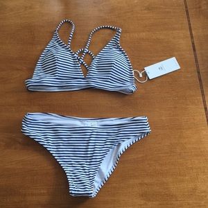 Navy and White Striped Cupshe Bikini